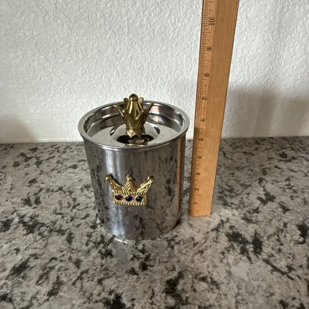 Vintage Mizar Chando India Stainless Steel Ice Bucket Crown Lid Brass Emblem MCM